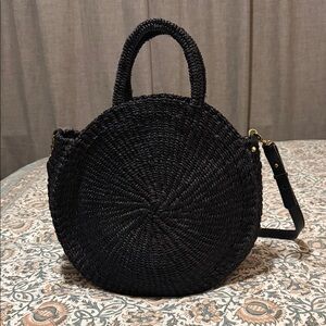Clare V Black Round Woven Tote